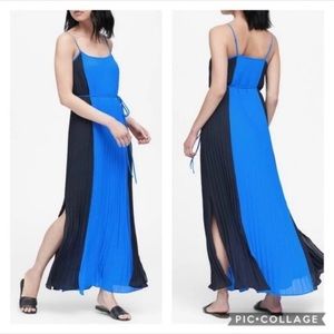 BR Color-Blocked Pleated Maxi Dress in Blue